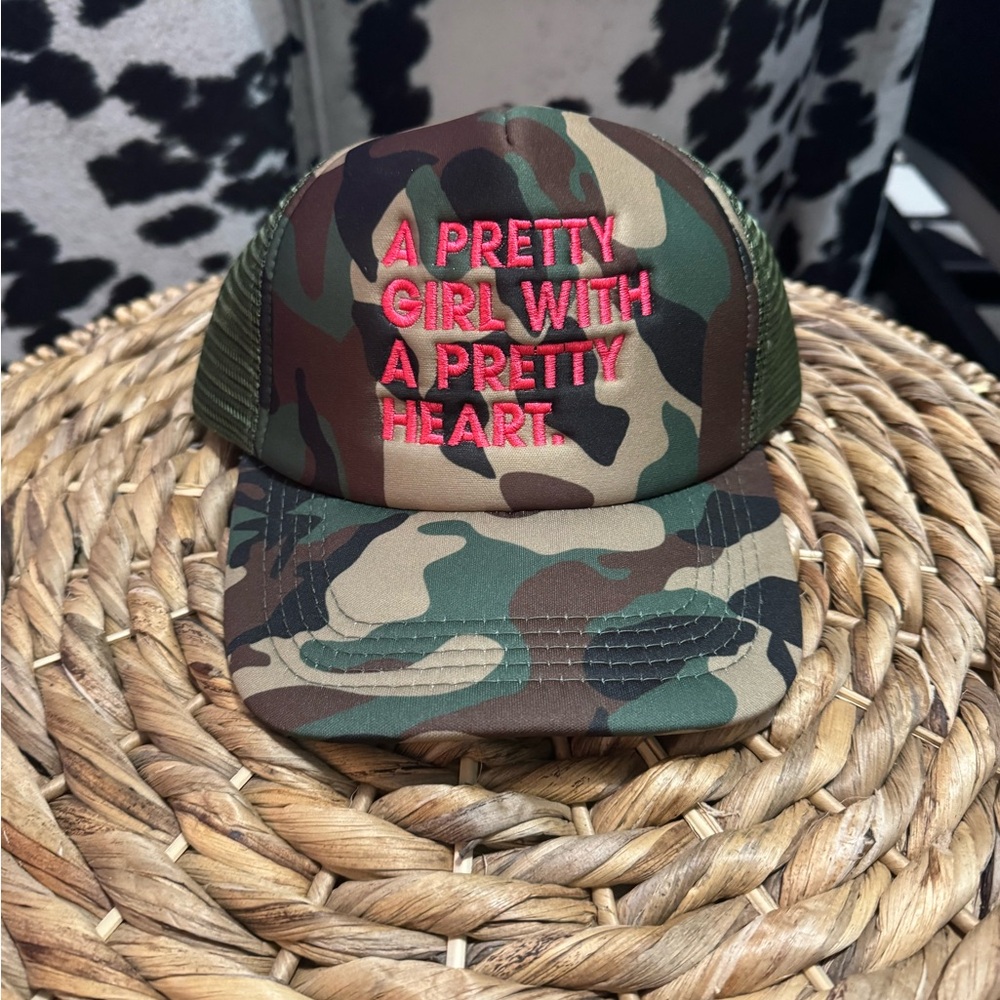 Camouflage Trucker Hat with Pink Embroidery